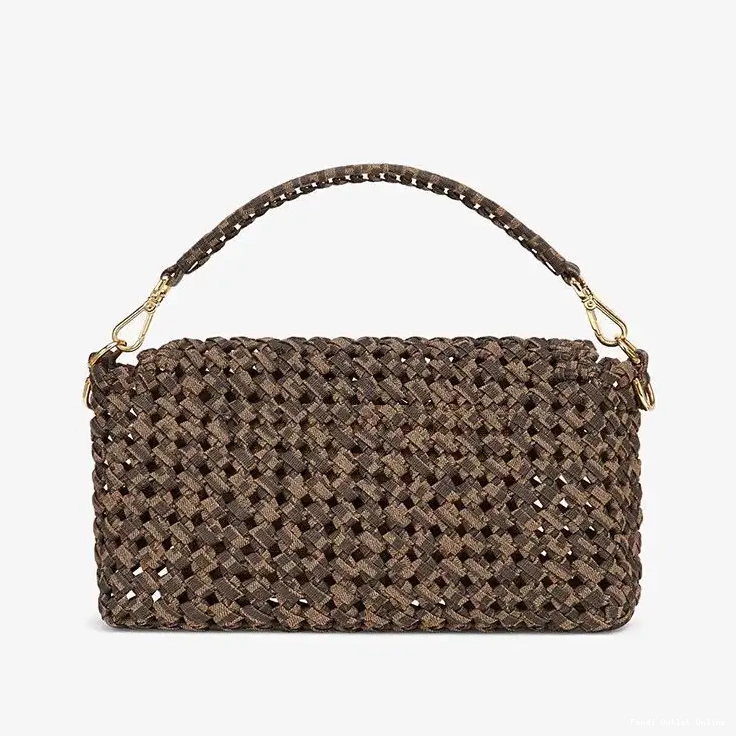 Cheap In Fabric Bag Fendi Coffee Medium Baguette Interlace 0520